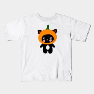 Funny Kawaii Cute Black Cat Pumpkin Halloween Costume Kids T-Shirt